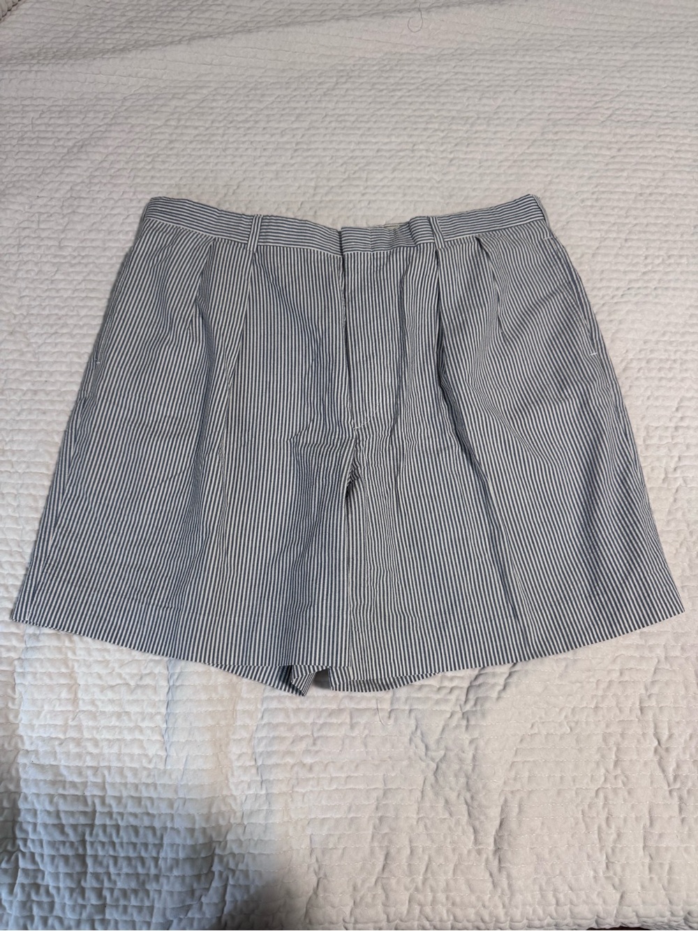 Men's Blue and White Pinstripe /Seersucker Pleated Shorts